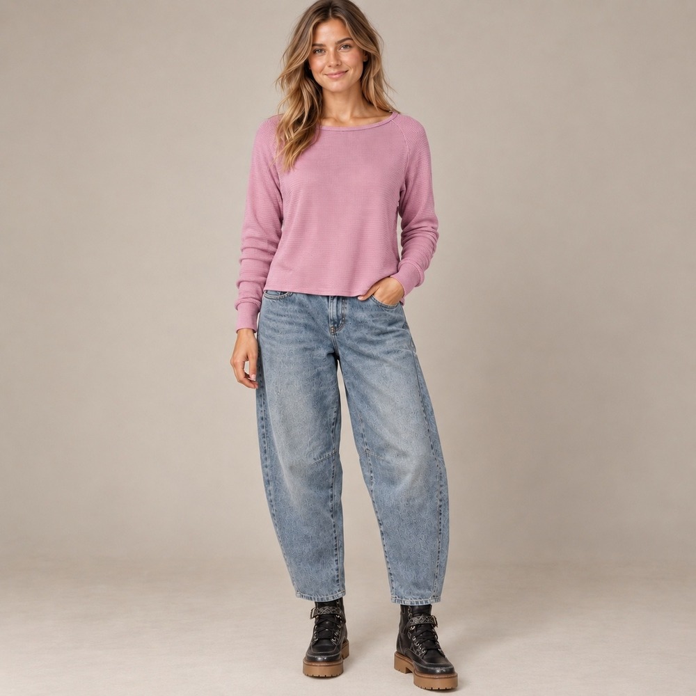 Free People Thermal Top Womens M NWT Waffle Knit Raglan purple